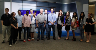 Georgia News Lab students at WSB-TV in Atlanta, 2015. Director David G. Armstrong, 2106 Bingham award winner, is fifth from left. (Georgia News Lab)